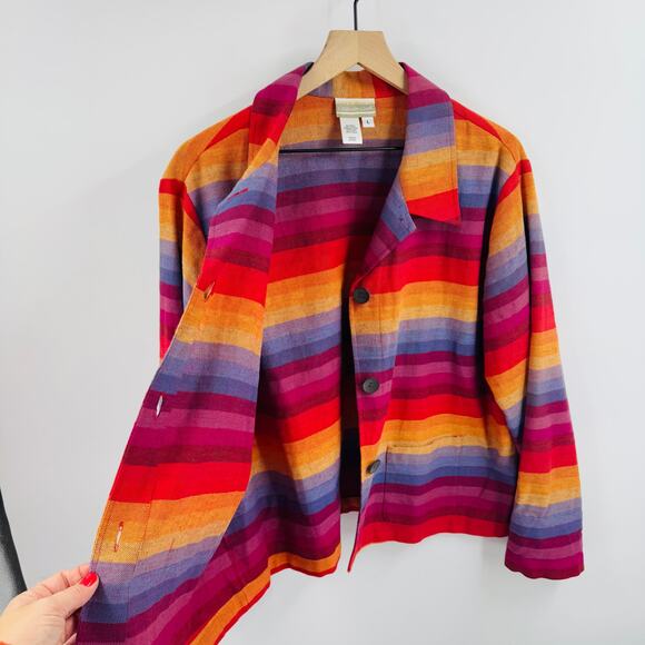 Y2K Coldwater Creek Linen Blend Striped Button Up Shirt Multicolor Size L - Picture 5 of 7